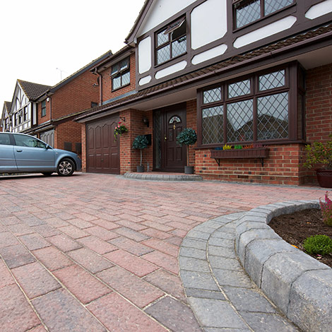 Photo of block paved driveway with Tegula kerb